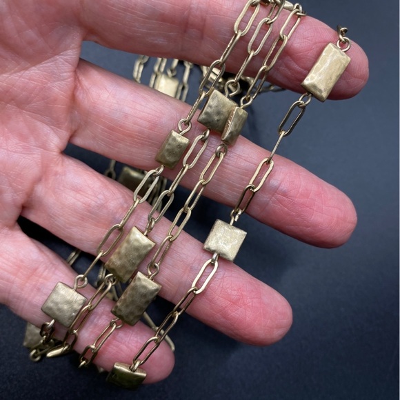 Gold Tone Multi-Strand Chain Hammered Statement Necklace - Picture 6 of 8